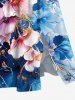 Costume de Plage Grande Taille Imprimé à Feuilles et Fleurs à L'Aquarelle - Bleu 