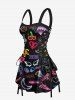 Short de Plage Hawaïen Flamant Lune Cœur Imprimés pour Couple - Noir 