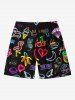 Short de Plage Hawaïen Flamant Lune Cœur Imprimés pour Couple - Noir 