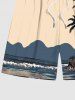 Short de Plage Hawaïen à Imprimé Cocotiers et Paysage Marin Grande-Taille pour Hommes - café lumière 6XL