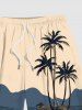 Short de Plage Hawaïen à Imprimé Cocotiers et Paysage Marin Grande-Taille pour Hommes - café lumière 6XL