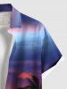 Plus Size Coconut Tree Ombre Colorful Sky Print Buttons Pocket Hawaii Shirt For Men -  