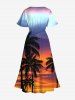 Robe Mi-Longue Hawaïen Fendue Cocotier Colorée Ombrée de Grande Taille - Bleu M