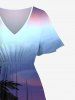 Robe Mi-Longue Hawaïen Fendue Cocotier Colorée Ombrée de Grande Taille - Bleu M