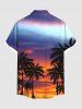 Plus Size Coconut Tree Ombre Colorful Sky Print Buttons Pocket Hawaii Shirt For Men -  