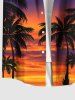 Plus Size Coconut Tree Ombre Colorful Sky Print Buttons Pocket Hawaii Shirt For Men -  