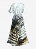 Robe Cache-Coeur Mi-longue à Imprimé Feuille Tropicale Grande Taille - Blanc 3X