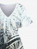 Robe Cache-Coeur Mi-longue à Imprimé Feuille Tropicale Grande Taille - Blanc 3X