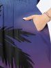 Robe Mi-Longue Hawaïen Fendue Cocotier Colorée Ombrée de Grande Taille - Bleu 3X