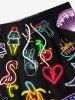 Plus Size Glitter Neon Flamingo Banana Heart Wing Moon Cherry Print Hawaii Drawstring Beach Shorts For Men -  