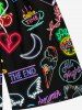 Plus Size Glitter Neon Flamingo Banana Heart Wing Moon Cherry Print Hawaii Drawstring Beach Shorts For Men -  