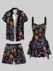 Plus Size Glitter Neon Flamingo Banana Heart Wing Moon Cherry Print Hawaii Drawstring Beach Shorts For Men -  