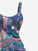 Robe Ligne A Etoile Galaxie Spirale Colorée Imprimée de Grande Taille - Bleu de Minuit M