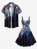 Robe Ligne A Etoile Galaxie Spirale Colorée Imprimée de Grande Taille - Bleu de Minuit M