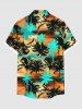 Plus Size Coconut Tree Ombre Dusk Print Hawaii Button Pocket Shirt For Men -  