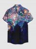 Plus Size Colorful Spiral Galaxy Star Print Hawaii Button Pocket Shirt For Men -  