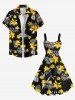 Robe débardeur grande taille à imprimé floral tropical hawaïen trapèze - Noir 3X