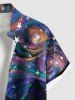 Plus Size Colorful Spiral Galaxy Star Print Hawaii Button Pocket Shirt For Men -  