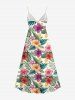 Plus Size Colorful Floral Tropical Leaves Print Hawaii Surplice A Line Cami Dress -  
