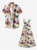Plus Size Colorful Floral Tropical Leaves Print Hawaii Surplice A Line Cami Dress -  