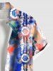 Plus Size Tie Dye Ethnic Graphic Print Hawaii Button Pocket Shirt For Men -  