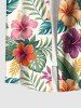 Plus Size Colorful Floral Tropical Leaves Print Hawaii Button Pocket Shirt For Men -  