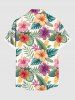 Plus Size Colorful Floral Tropical Leaves Print Hawaii Button Pocket Shirt For Men -  