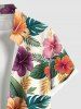 Plus Size Colorful Floral Tropical Leaves Print Hawaii Button Pocket Shirt For Men -  