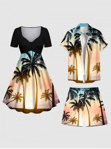 Coconut Tree Sunshine Ombre Print Plus Size Matching Hawaii Beach Outfit For Couples - ORANGE