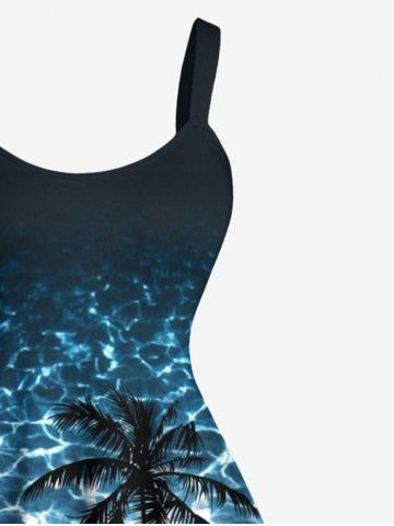 Plus Size Coconut Tree Water Ripples Print Hawaii Tank Dress