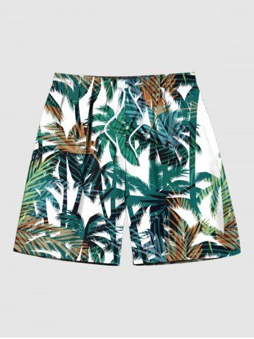 Short de Plage à Imprimé Feuilles D'Arbre Tropical avec Cordon de Serrage Grande-Taille pour Hommes