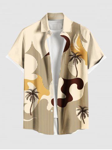 Plus Size Coconut Tree Moon Beach Print Hawaii Button Pocket Shirt For Men
