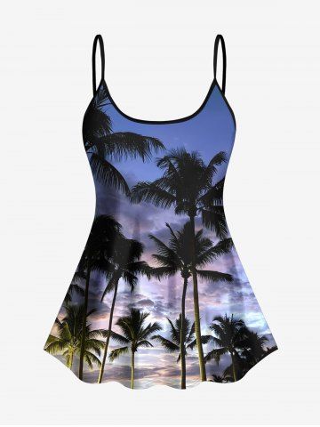 Coconut Tree Ombre Sky Print Hawaii Tankini Top(Adjustable Shoulder Strap) - MULTI-A - 3X