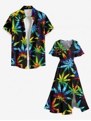 Colorful Maple Leaf Print Plus Size Matching Hawaii Beach Outfit For Couples -  