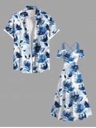 Flowers Watercolor Print Plus Size Matching Hawaii Beach Outfit For Couples -  