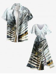 Tropical Leaf Print Plus Size Matching Hawaii Beach Outfit For Couples -  