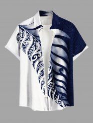 Plus Size Two Tone Contrast Colorblock Tropical Leaf Print Buttons Pocket Hawaii Shirt For Men -  