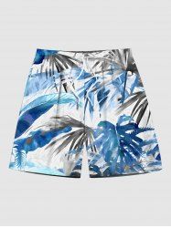 Plus Size Watercolor Tropical Leaf Print Hawaii Beach Shorts For Men -  