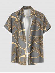 Plus Size Metallic Leaf Print Buttons Pocket Hawaii Shirt For Men -  