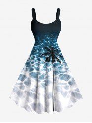 Robe Débardeur Hawaïen à Imprimé Cocotiers et Eau Grande-Taille - Bleu XXS