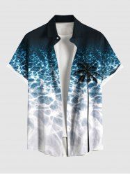 Chemise Hawaiienne Imprimé Cocotier à Boutons Grande Taille avec Poche - Bleu profond S