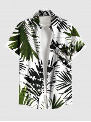 Plus Size Ombre Tropical Leaves Spotted Print Hawaii Button Pocket Shirt For Men -  