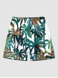 Plus Size Coconut Tree Tropical Leaves Print Hawaii Drawstring Beach Shorts For Men -  