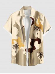 Plus Size Coconut Tree Moon Beach Print Hawaii Button Pocket Shirt For Men -  