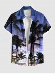 Chemise Boutonnée Imprimé Cocotier et Ciel Grande Taille avec Poche - Bleu 5XL