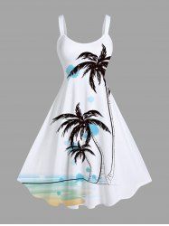 Plus Size Coconut Tree Watercolor Beach Print Hawaii A Line Tank Dress -  