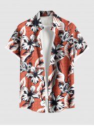 Plus Size Floral Tropical Leaves Print Hawaii Button Pocket Shirt For Men -  