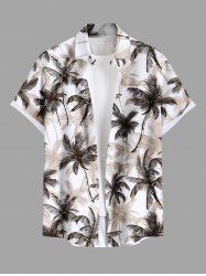 Plus Size Coconut Tree Print Hawaii Button Pocket Shirt For Men -  