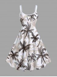 Robe Débardeur Hawaïen Ligne A Cocotier Imprimé de Grande Taille - Blanc 2X