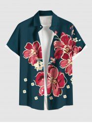 Chemise hawaïenne à imprimé floral et feuilles grande taille avec poche boutonnée pour homme - Vert S